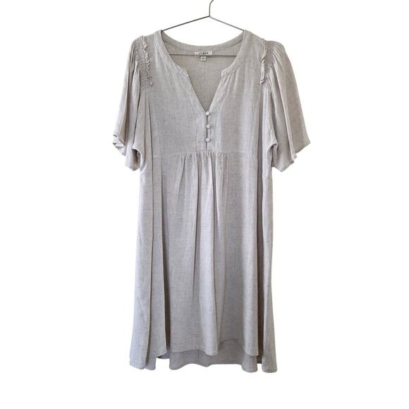 Umgee USA Linen Blend Dress Beige Women Size L Short Sleeve Boho Tunic Mini - Picture 1 of 9